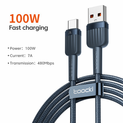 Toocki 7A 100W USB C kabel Tip C za Huawei P50 P40 Brzo punjenje Punjač Data USB-C kabel za Xiaomi 12 Poco F3 Samsung