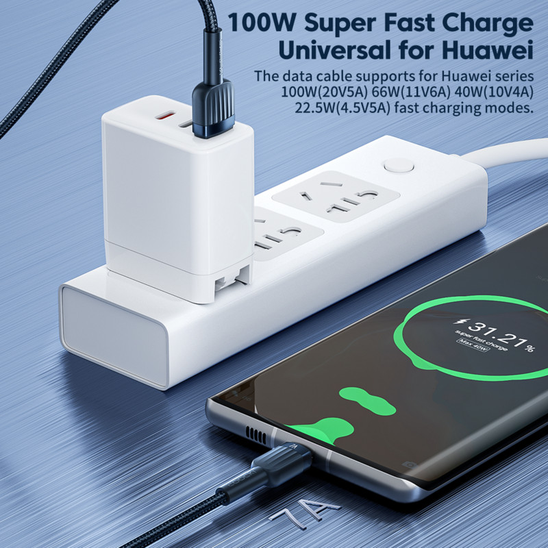 Toocki 7A 100W USB C kabel Tip C za Huawei P50 P40 Brzo punjenje Punjač Data USB-C kabel za Xiaomi 12 Poco F3 Samsung