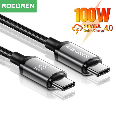 Rocoren 100W USB C към USB Type C кабел USB PD Кабел за бързо зареждане USB-C 5A TypeC кабел 2M за Macbook Samsung Xiaomi POCO