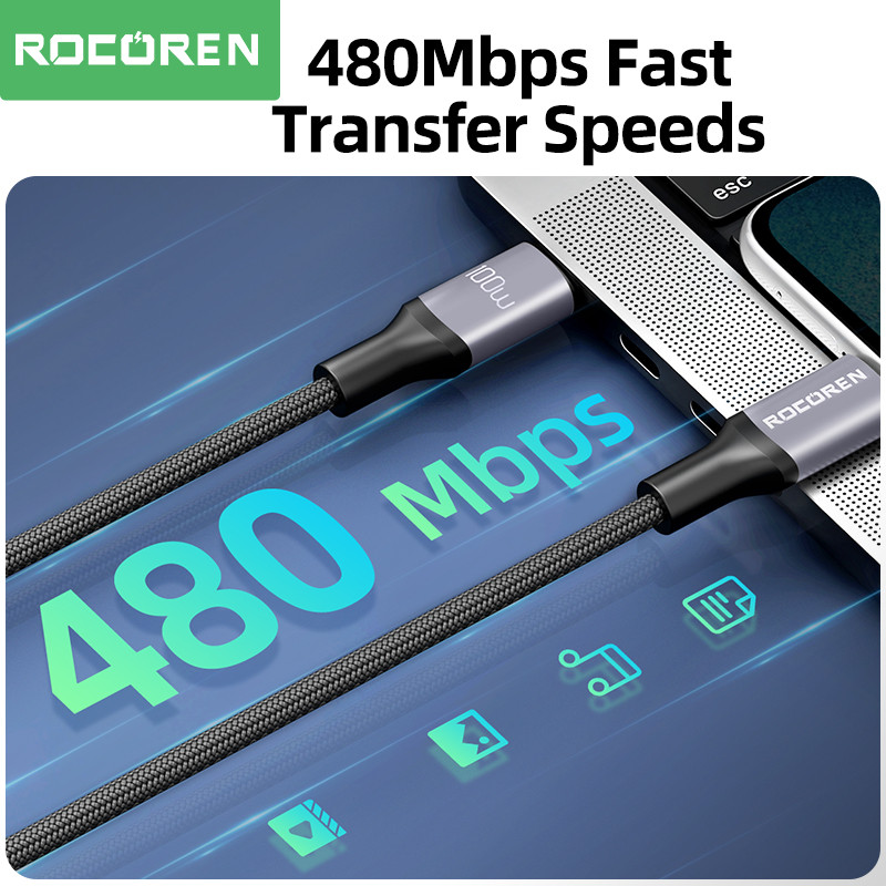 Rocoren 100W USB C - USB Type C kábel USB PD gyorstöltő töltőkábel USB-C 5A TypeC kábel 2M Macbookhoz Samsung Xiaomi POCO