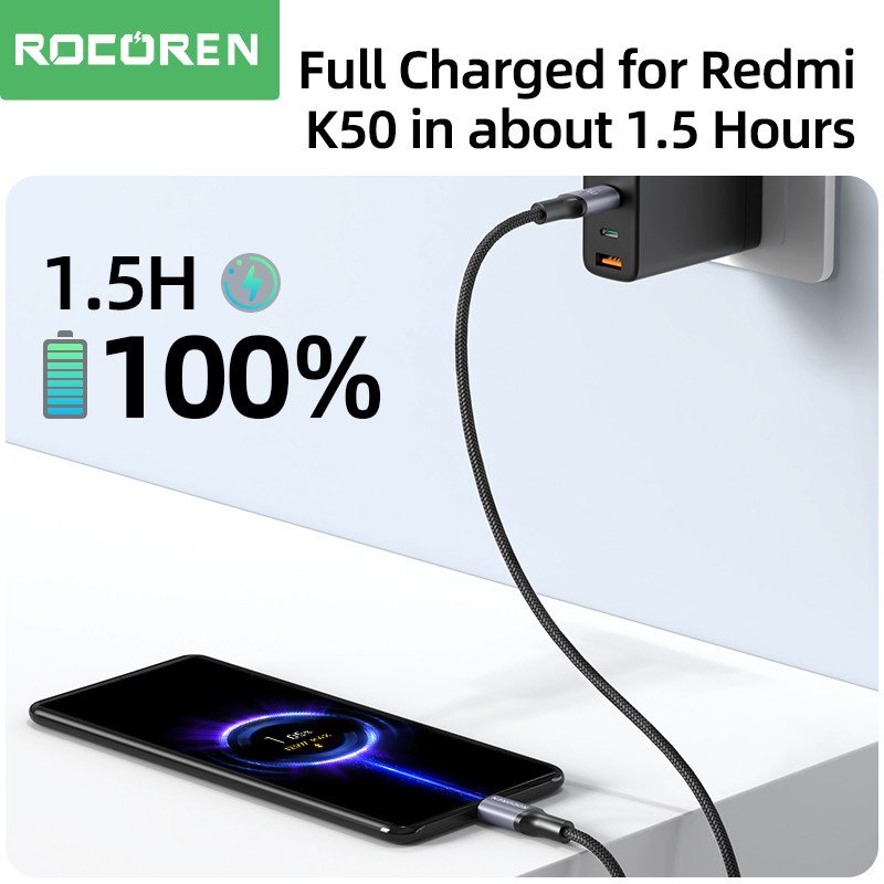 Rocoren 100W USB C - USB Type C kábel USB PD gyorstöltő töltőkábel USB-C 5A TypeC kábel 2M Macbookhoz Samsung Xiaomi POCO
