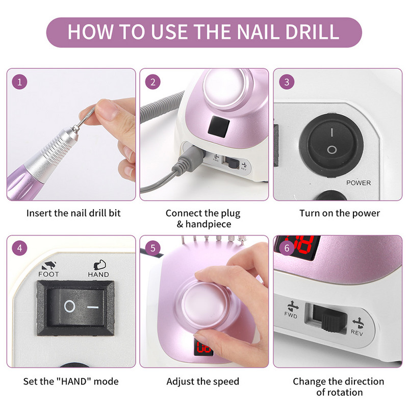 Električna bušilica za nokte 32W 35000RPM Profesionalna mašina za manikuru sa zaslonom za brzi prikaz Visokokvalitetni rezač za manikuru Turpija za nokte