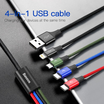 Baseus 4 в 1 USB тип C кабел за iPhone 11 Pro Max 3 в 1 USB кабел USB C кабел за Samsung Xiaomi Note 8 Pro Micro USB кабел