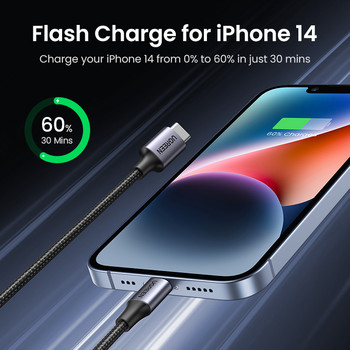 UGREEN MFi 20W PD USB C към Lightning кабел за iPhone 14 13 12 11 Pro Max Кабел за бързо зареждане тип C за iPhone Зарядно за iPad