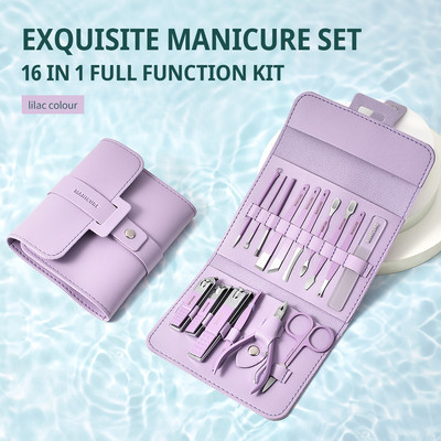 Set za manikuru, set za pedikuru, 16 komada, škarica za nokte od nehrđajućeg čelika, profesionalni alati za rezanje noktiju s kompletom putne torbe