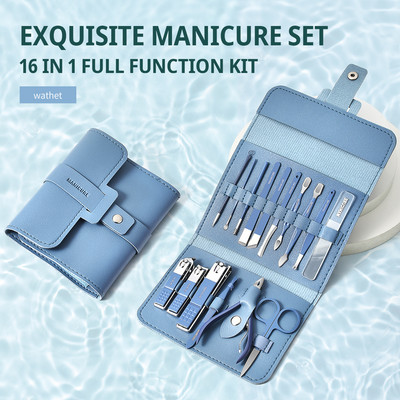 Set za manikuru, set za pedikuru, 16 komada, škarica za nokte od nehrđajućeg čelika, profesionalni alati za rezanje noktiju s kompletom putne torbe