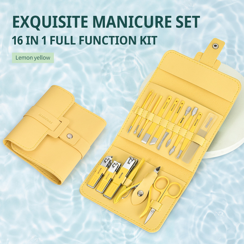 Set za manikuru, set za pedikuru, 16 komada, škarica za nokte od nehrđajućeg čelika, profesionalni alati za rezanje noktiju s kompletom putne torbe