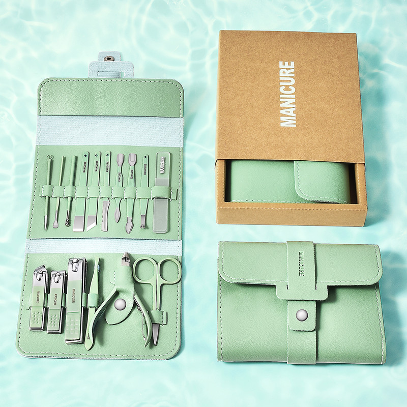 Set za manikuru, set za pedikuru, 16 komada, škarica za nokte od nehrđajućeg čelika, profesionalni alati za rezanje noktiju s kompletom putne torbe