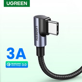 Ugreen USB C kábel Samsung S9 S10 Plus Quick Charge 3.0, derékszögű USB Type C gyorstöltő adatkábel játékhoz USB-C vezeték