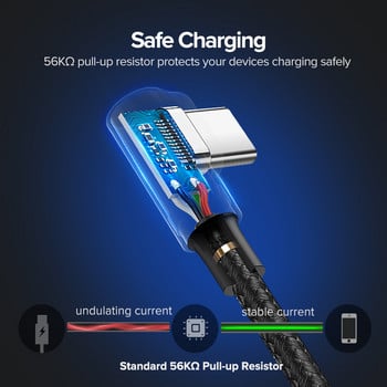 Ugreen USB C кабел за Samsung S9 S10 Plus Quick Charge 3.0 под прав ъгъл USB Type C Fast Charger Data Cable за игра USB-C кабел