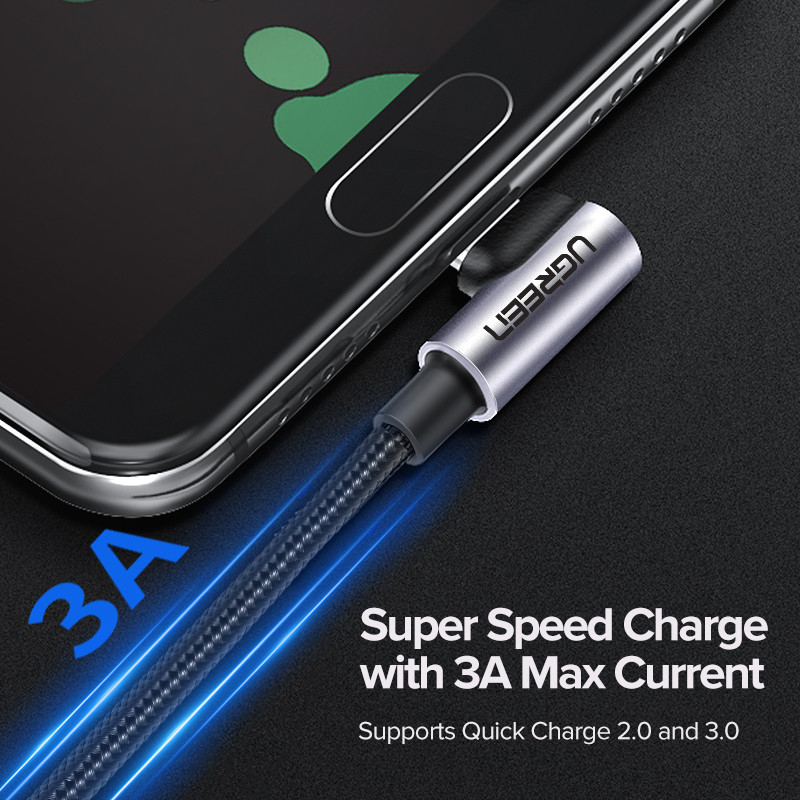 Ugreen USB C kábel Samsung S9 S10 Plus Quick Charge 3.0, derékszögű USB Type C gyorstöltő adatkábel játékhoz USB-C vezeték