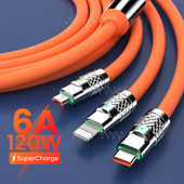 3 az 1-ben 2 az 1-ben 6A 120 W USB gyorstöltő kábel iPhone Micro USB Type-C 8 tűs töltőkábel Huawei Samsung Xiaomi Wird kábelhez