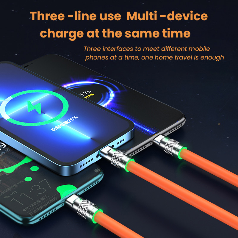 3 az 1-ben 2 az 1-ben 6A 120 W USB gyorstöltő kábel iPhone Micro USB Type-C 8 tűs töltőkábel Huawei Samsung Xiaomi Wird kábelhez