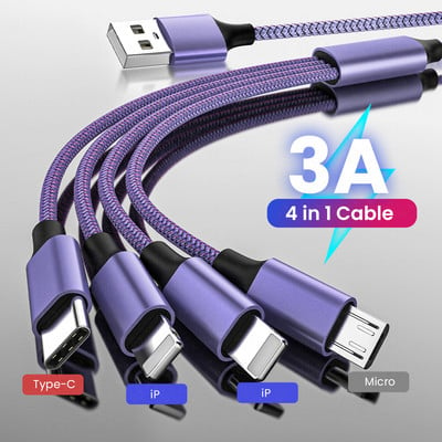 Cablu USB 3A 4 în 1 Cablu de încărcare C Cablu de încărcare Micro USB pentru Iphone 13 12 11 Huawei Xiaomi Samsung Cablu Lightning Cablu de date