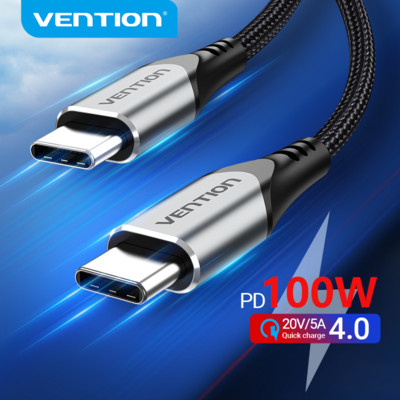 Vention C tipo USB į USB C laidas USB C PD 100W 60W greitas įkroviklis, skirtas Samsung S20 Macbook iPad Quick Charge 4.0 USB C įkrovimo laidas