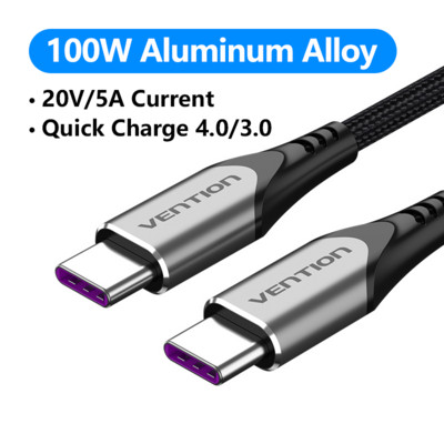 Cablu Vention USB tip C la USB C USB C PD 100W 60W Încărcător rapid pentru Samsung S20 Macbook iPad Încărcare rapidă 4.0 Cablu de încărcare USB C