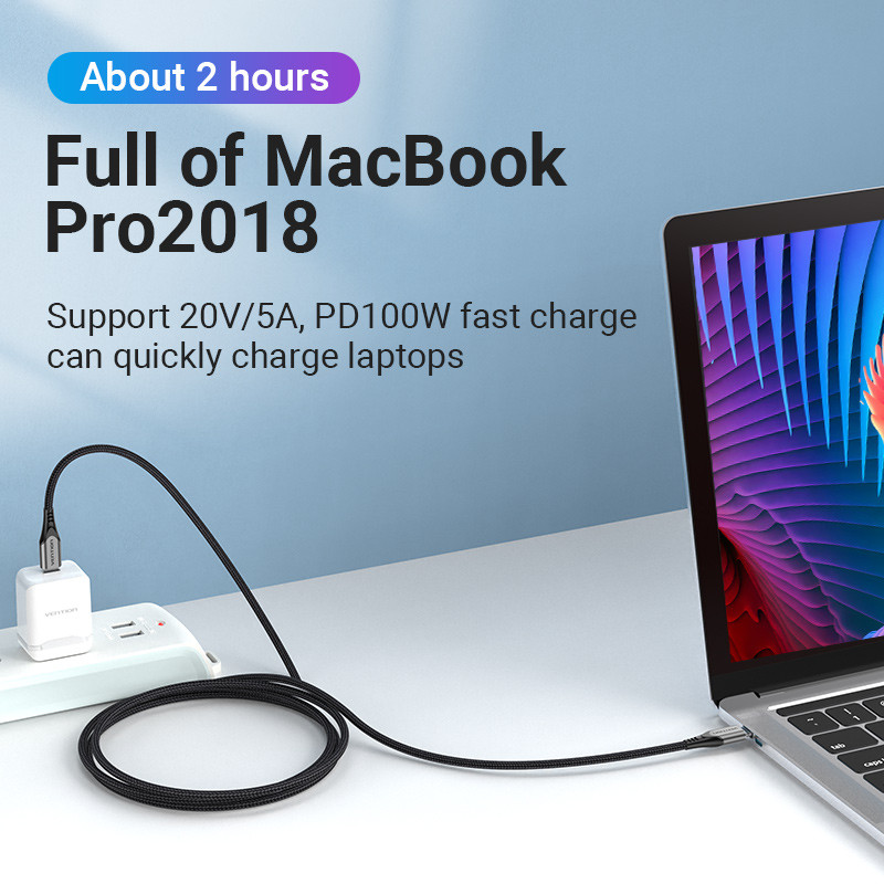 Vention USB Type C – USB C kábel USB C PD 100W 60W gyorstöltő Samsung S20 Macbook iPad Quick Charge 4.0 USB C töltőkábelhez