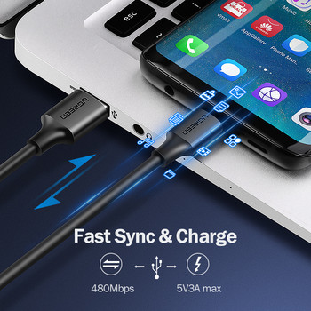 Ugreen QC 3.0 USB Type C кабел за Samsung S20 S10 3A Кабел за бързо зареждане USB Type-C проводник за Huawei Xiaomi Redmi Phone Charge