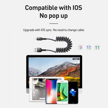 Mcdodo USB Cable Extension Spring Extension Retractabl Charger Cord за iPhone 14 13 12 11 Pro XS MAX X Fast Charge PD Phone LED Data Wire