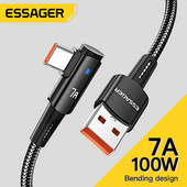 Essager 7A USB tip C kabel 90 stupnjeva za OPPO 100W kabel za brzo punjenje za Honor Huawei Oneplus Realme kutni punjač Podatkovna žica