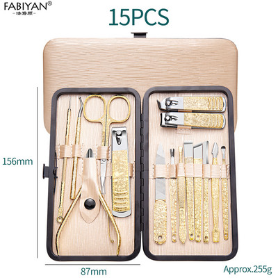 Set de manichiură Pedichiură Kit de unghii Dispozitiv de tăiat unghii Dispozitiv de tăiat din oțel inoxidabil Cuticule Foarfece Instrument cu carcasă de aur