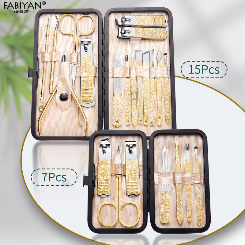 Set de manichiură Pedichiură Kit de unghii Dispozitiv de tăiat unghii Dispozitiv de tăiat din oțel inoxidabil Cuticule Foarfece Instrument cu carcasă de aur