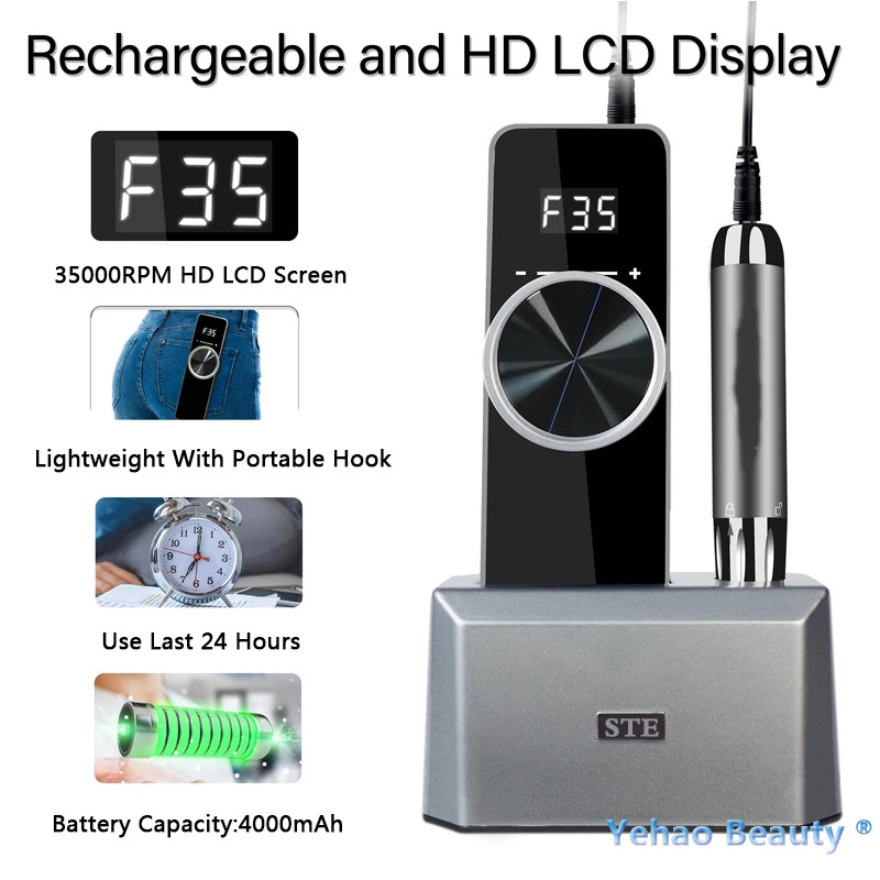 35000 RPM Įkraunamas elektrinis nagų gręžimo staklės Gelinis nagų lako valiklis, skirtas manikiūrui, nešiojamasis pedikiūro nagų įrankių rinkinys