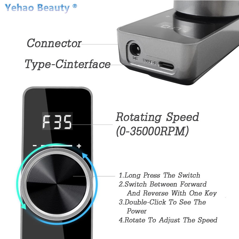 35000 RPM Įkraunamas elektrinis nagų gręžimo staklės Gelinis nagų lako valiklis, skirtas manikiūrui, nešiojamasis pedikiūro nagų įrankių rinkinys