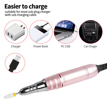 25000RPM USB професионална електрическа бормашина за нокти Преносима химикалка Шлифовъчна машина Струг за нокти Маникюр със сменяема резачка