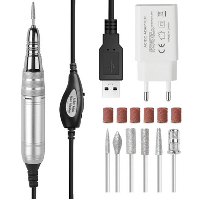 25000 RPM USB mașină electrică de găurit unghii mașină portabilă de șlefuit șlefuitor de unghii strung de unghii manichiură cu tăietor înlocuibil