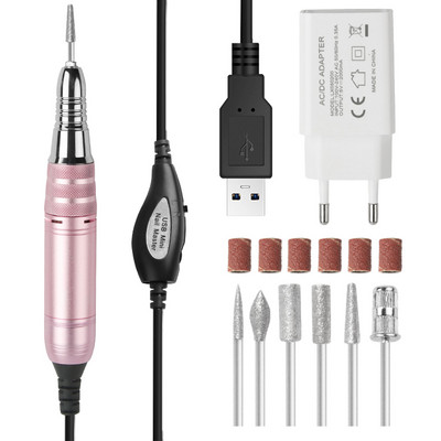 25000 RPM USB mașină electrică de găurit unghii mașină portabilă de șlefuit șlefuitor de unghii strung de unghii manichiură cu tăietor înlocuibil