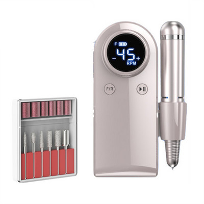 Mașină electrică de găurit unghii, 45000 rpm, șlefuitor de unghii, reîncărcabil, cu afișaj cu LED, set de îndepărtare a gelului, echipament portabil pentru șlefuitor de unghii