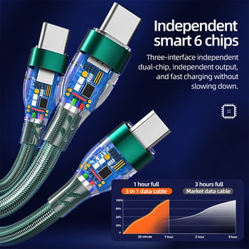 100W 3 в 1 SuperCharging кабел 6A Micro USB Type-C бързо зарядно устройство Type-C кабел Кабел за данни за iPhone Samsung Xiaomi Huawei