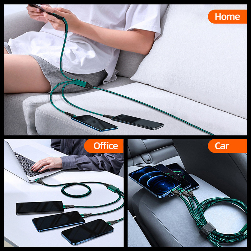 100W 3 σε 1 Καλώδιο SuperCharging 6A Micro USB Type-C Καλώδιο δεδομένων καλωδίου τύπου C για γρήγορο φορτιστή για iPhone Samsung Xiaomi Huawei