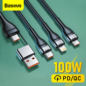 „Baseus“ USB laidas skirtas „iPhone PD“ 100 W USB tipo C duomenų laidas, skirtas „Xiaomi Samsung 5A“ greitam įkrovimui 3 viename USB-C mikro USB laidas