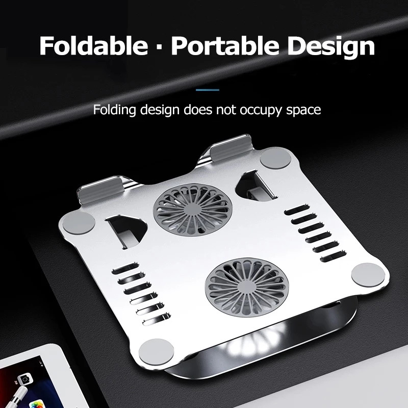 Prijenosno postolje za ventilator za prijenosno računalo od aluminijske legure Dvostruki USB hladnjak Sklopivo postolje za hlađenje Tiho postolje za prijenosno računalo s kutijom za pakiranje