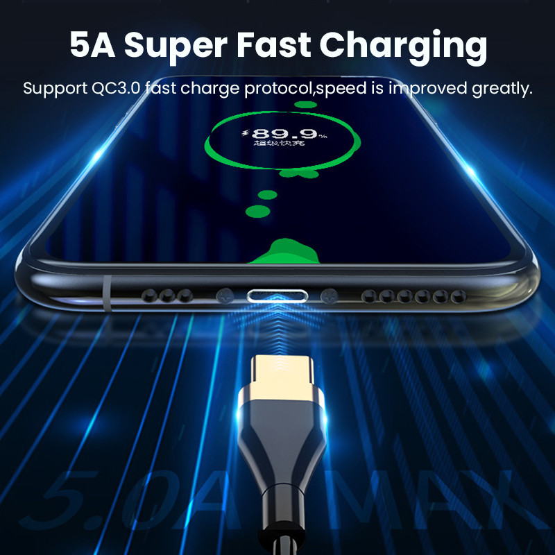 Καλώδιο ταχείας φόρτισης ελατηρίου 5A USB Type C για Huawei Micro USB C Καλώδιο φορτιστή 8 ακίδων για iPhone 13 12 11 Xiaomi QC3.0 Tipo C Cord