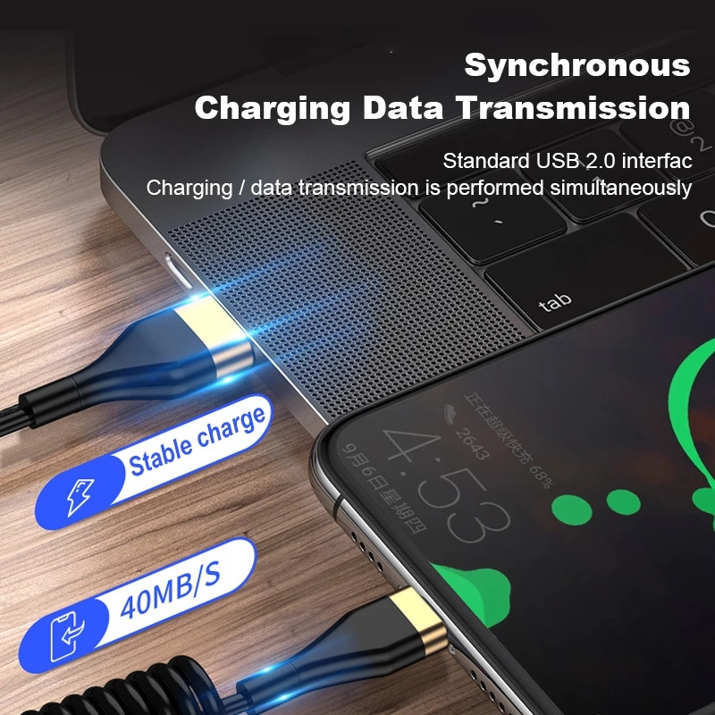 Καλώδιο ταχείας φόρτισης ελατηρίου 5A USB Type C για Huawei Micro USB C Καλώδιο φορτιστή 8 ακίδων για iPhone 13 12 11 Xiaomi QC3.0 Tipo C Cord