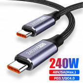 240 W USB tipo C laidas, skirtas MacBook Pro 48V5A PD3.1 USBC maitinimo linija Blazing-greito įkrovimo laidas, skirtas Samsung Galaxy S22 Xiaomi POCO