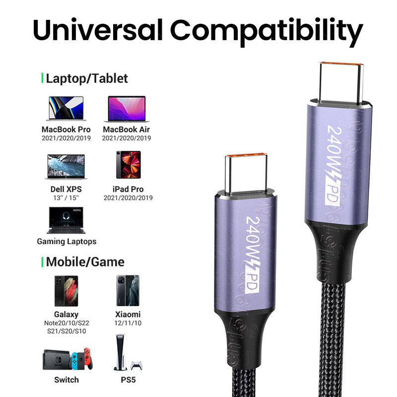 240 W USB tipo C laidas, skirtas MacBook Pro 48V5A PD3.1 USBC maitinimo linija Blazing-greito įkrovimo laidas, skirtas Samsung Galaxy S22 Xiaomi POCO