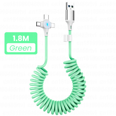5A 3in1 1,8M Καλώδιο φόρτισης ελατηρίου USB A σε Micro USB Type-C για iPhone Καλώδιο δεδομένων γρήγορου φορτιστή για Huawei Sansung Xiaomi