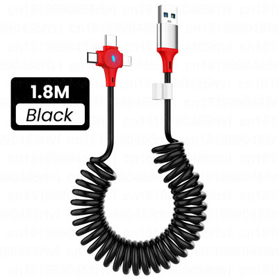 5A 3in1 1,8M Καλώδιο φόρτισης ελατηρίου USB A σε Micro USB Type-C για iPhone Καλώδιο δεδομένων γρήγορου φορτιστή για Huawei Sansung Xiaomi
