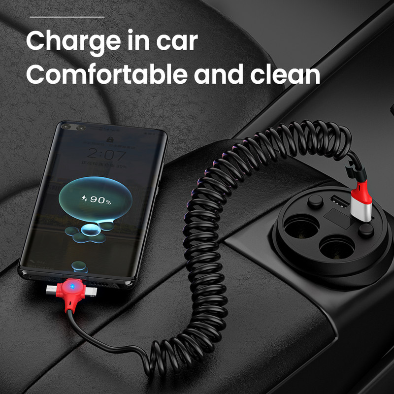 5A 3in1 1,8M Καλώδιο φόρτισης ελατηρίου USB A σε Micro USB Type-C για iPhone Καλώδιο δεδομένων γρήγορου φορτιστή για Huawei Sansung Xiaomi