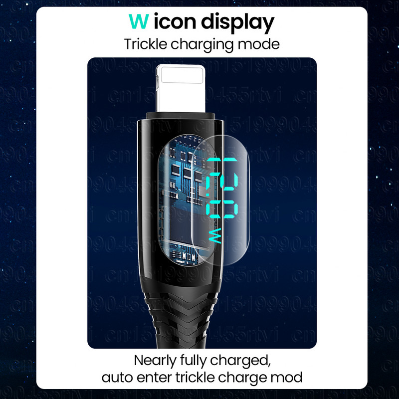 LED-es kijelző USB-kábel iPhone gyorstöltőhöz USB A - világítási kábel iPhone 14 13 12 11 Pro Max XS XR X adatkábelhez
