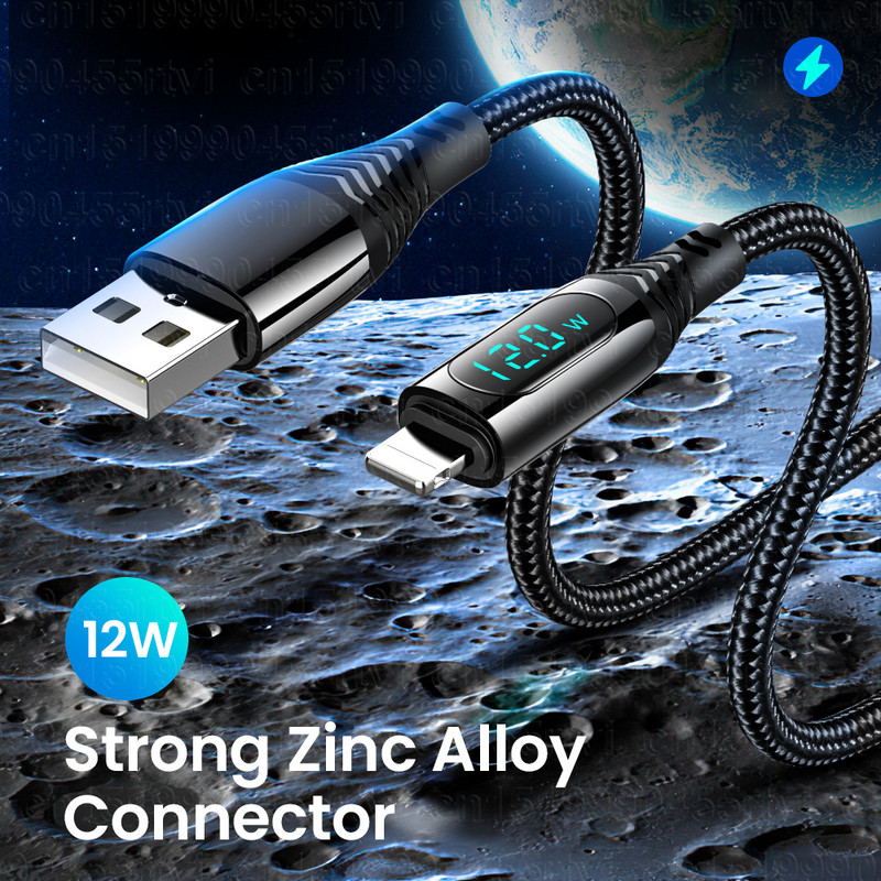 LED-es kijelző USB-kábel iPhone gyorstöltőhöz USB A - világítási kábel iPhone 14 13 12 11 Pro Max XS XR X adatkábelhez