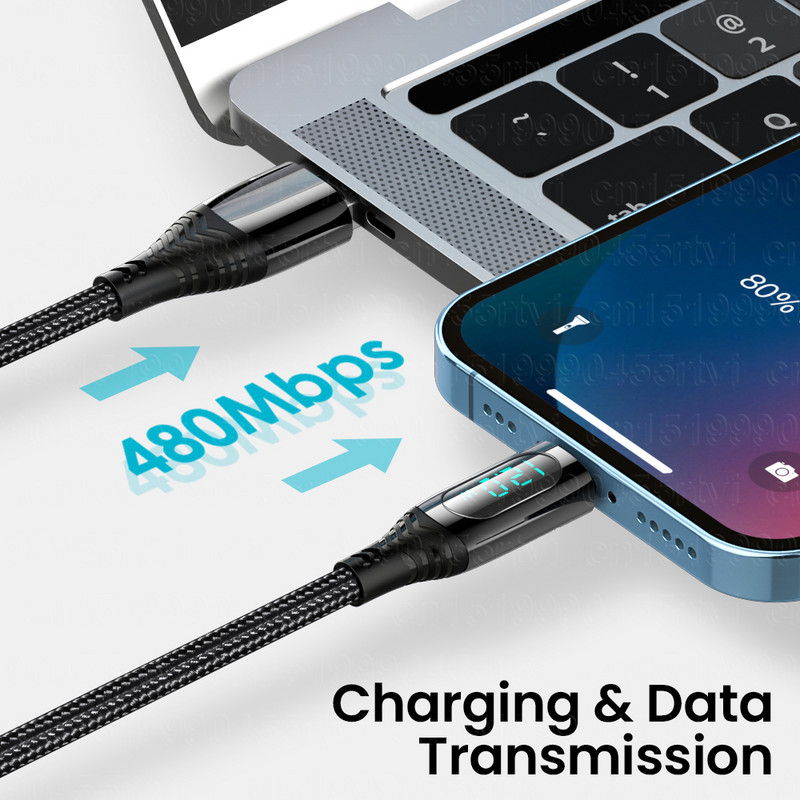 LED-es kijelző USB-kábel iPhone gyorstöltőhöz USB A - világítási kábel iPhone 14 13 12 11 Pro Max XS XR X adatkábelhez