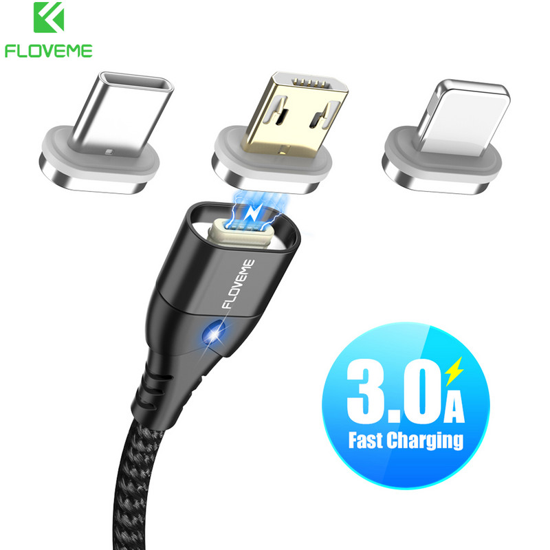 FLOVEME Magnetski kabel USB C kabel za iPhone Micro USB Type-C Magnetski punjač za iPhone 12 3A Brzi magnetski kabeli za punjenje