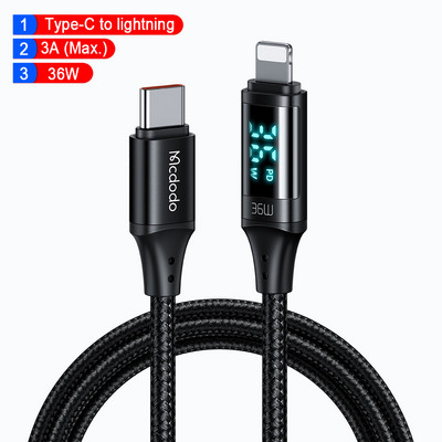 Mcdodo 36W PD USB C mikrokábel gyorstöltő C típusú kábel iPhone 14 13 12 11 Pro Max X iPad digitális kijelzős telefon adatkábelhez