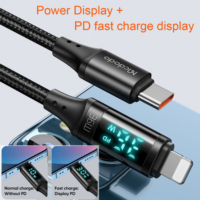 Mcdodo 36W PD USB C mikrokábel gyorstöltő C típusú kábel iPhone 14 13 12 11 Pro Max X iPad digitális kijelzős telefon adatkábelhez