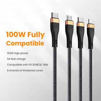 3 в 1 PD USB C кабел за iPhone 14 13 12 QC4.0/3.0 100W 5A бързо зареждане Micro USB Type C кабел за Macbook Pro Samsung Xiaomi